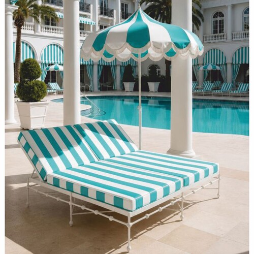 Casa Padrino Luxus Doppel Gartenliege Wei� / T�rkis 160 x 190 cm - Hotel & Garten M�bel VPP