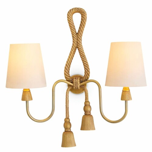 Casa Padrino Luxus Doppel Wandleuchte Vintage Messing / Wei� H. 49,5 cm - Luxus Leuchten