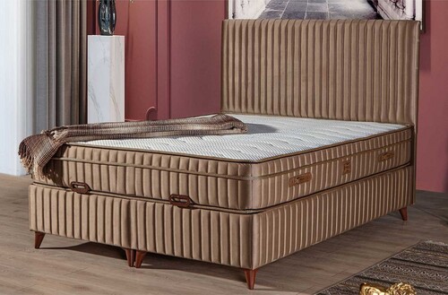 Casa Padrino Luxus Doppelbett mit Matratze Braun 180 x 200 cm - Schlafzimmer M�bel