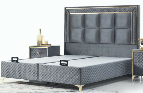 Casa Padrino Luxus Doppelbett Grau / Gold - Modernes Massivholz Bett - Moderne Schlafzimmer & Hotel M�bel - Luxus Kollektion