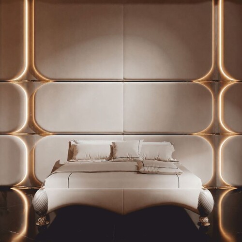 Casa Padrino Luxus Doppelbett mit Kopfteil Cremewei� / Grau / Gold 180 x 200 cm - Luxus Hotel & Schlafzimmer M�bel