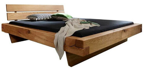 Casa Padrino Luxus Doppelbett Naturfarben - Verschiedene Gr��en - Massivholz Bett mit Kopfteil und Matratze - Hotel M�bel - Schlafzimmer M�bel - Luxus Einrichtung - Luxus M�bel