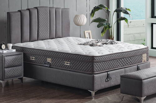 Casa Padrino Luxus Doppelbett Grau / Wei� / Silber 180 x 200 cm - Massivholz Bett mit Kopfteil und Matratze - Schlafzimmer M�bel - Hotel M�bel - Luxus M�bel - Luxus Einrichtung