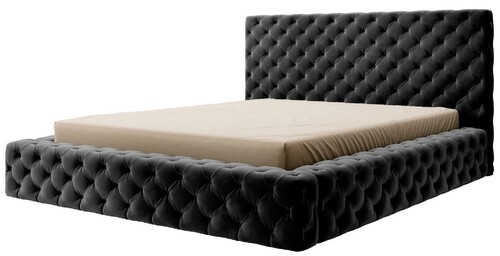 Casa Padrino Luxus Chesterfield Samt Doppelbett mit Matratze Schwarz - Verschiedene Gr��en