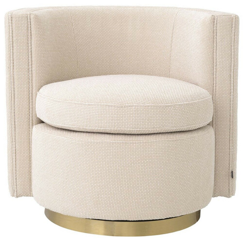 Casa Padrino Luxus Drehsessel Beige / Matt Gold 80 x 73 x H. 71,5 cm - Gepolsteter Wohnzimmer Sessel - Luxus Wohnzimmer M�bel