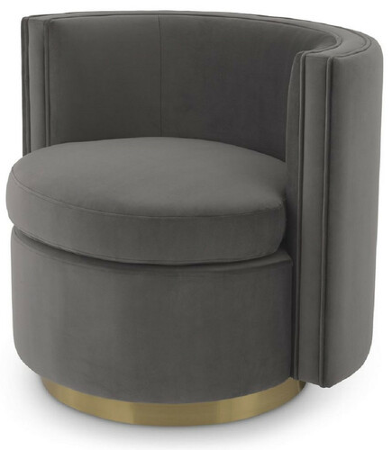 Casa Padrino Luxus Drehsessel Grau / Matt Gold 80 x 73 x H. 71,5 cm - Gepolsteter Wohnzimmer Sessel mit edlem Samtstoff - Luxus M�bel