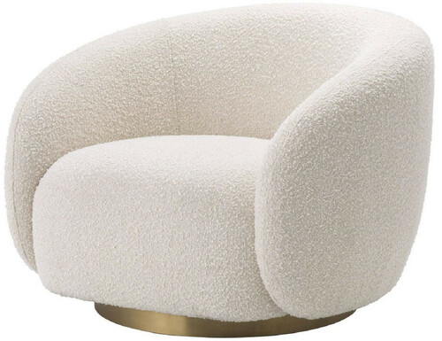 Casa Padrino Luxus Drehsessel Creme / Messingfarben 96 x 85 x H. 70 cm - Wohnzimmer Sessel - Luxus M�bel