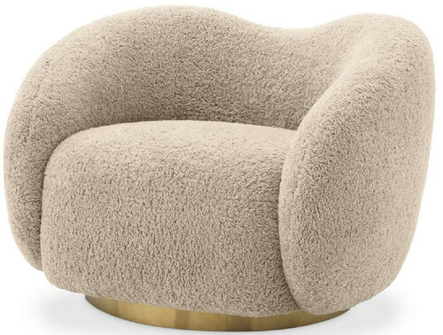 Casa Padrino Luxus Drehsessel Sandfarben / Messing 105 x 91 x H. 74 cm - Wohnzimmer Sessel - Luxus M�bel