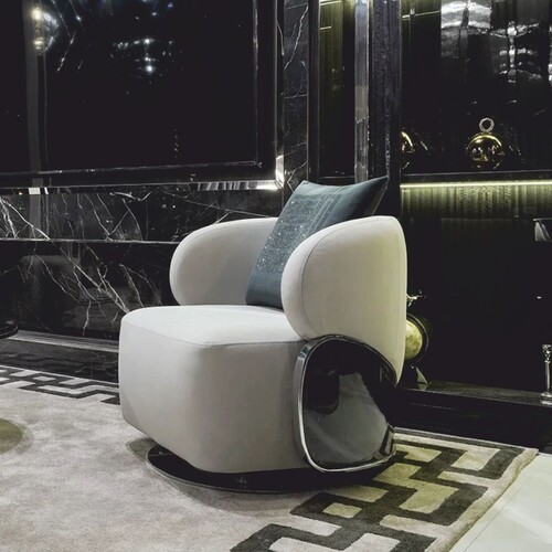 Casa Padrino Luxus Drehsessel Hellgrau / Dunkelbraun / Silber - Wohnzimmer & Hotel M�bel