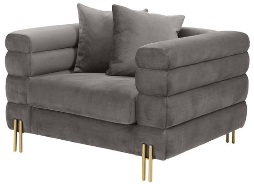 Casa Padrino Luxus Sessel Grau / Messingfarben 109 x 97 x H. 68 cm - Wohnzimmer Sessel mit edlem Samtstoff - Luxus M�bel