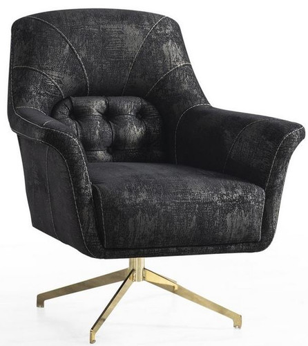 Casa Padrino Luxus Drehsessel Schwarz / Grau / Messingfarben 82 x 80 x H. 90 cm - Edler Wohnzimmer Sessel - Wohnzimmer M�bel