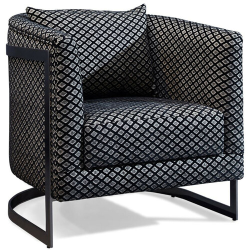 Casa Padrino Luxus Sessel Silber / Schwarz 73 x 64 x H. 77 cm - Wohnzimmer Sessel mit dekorativem Kissen - Luxus Wohnzimmer M�bel