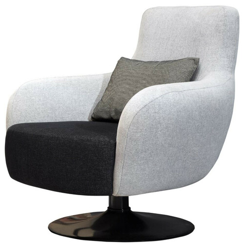 Casa Padrino Luxus Drehsessel Hellgrau / Schwarz 87 x 84 x H. 88 cm - Wohnzimmer Sessel mit dekorativem Kissen - Luxus Wohnzimmer M�bel