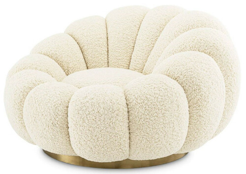 Casa Padrino Luxus Drehsessel Creme / Messing 115 x 118 x H. 67 cm - Wohnzimmer Sessel - Lounge Sessel - Wohnzimmer M�bel - Luxus M�bel - Wohnzimmer Einrichtung - Luxus Einrichtung - M�bel Luxus