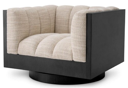 Casa Padrino Luxus Drehsessel Sandfarben / Schwarz 99 x 88 x H. 69 cm - Luxus M�bel