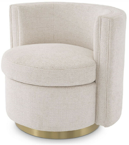 Casa Padrino Luxus Drehsessel Creme / Matt Gold 80 x 73 x H. 71,5 cm - Gepolsteter Wohnzimmer Sessel - Luxus Wohnzimmer M�bel