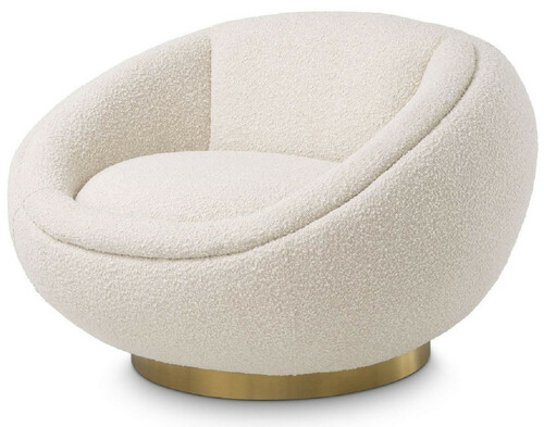 Casa Padrino Luxus Drehsessel Creme / Messing 100 x 102 x H. 68 cm - Moderner Wohnzimmer Sessel - Luxus Wohnzimmer M�bel