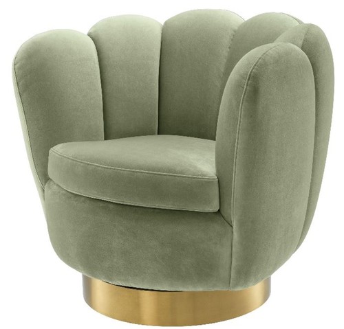 Casa Padrino Luxus Drehsessel Pistaziengr�n / Messingfarben 90 x 80 x H. 80 cm - Wohnzimmer Samt Sessel - Luxus M�bel