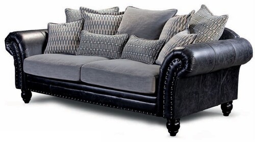 Casa Padrino Luxus Echtleder 4er Sofa Vintage Schwarz / Grau 274 cm