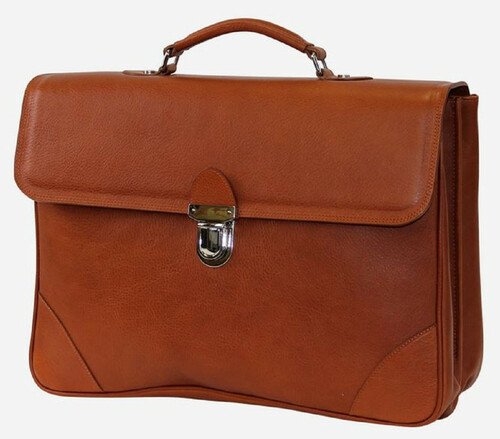 Casa Padrino Luxus Echtleder Aktentasche Braun / Silber 42 x 16 x H. 29 cm - Herren Laptoptasche aus hochwertigem Leder - Luxus Herren Accessoires