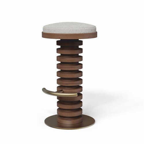 Casa Padrino Luxus Massivholz Barhocker Braun / Creme / Messing H. 75 cm - Premium Qualitt