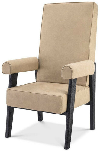 Casa Padrino Luxus Echtleder Hochlehnsessel Beige / Schwarz 70 x 78 x H. 123 cm - Wohnzimmer Sessel mit edlem B�ffelleder - Luxus M�bel