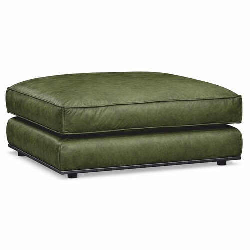 Casa Padrino Luxus Echtleder Hocker Vintage Gr�n / Schwarz 106 cm - Leder M�bel