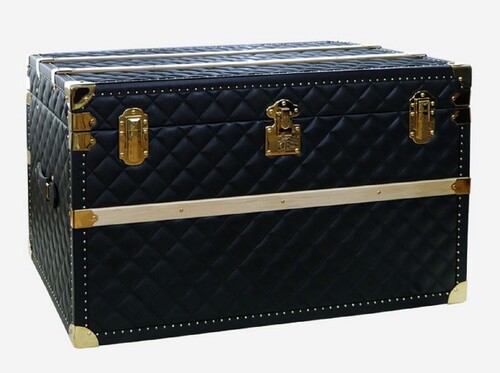 Casa Padrino Luxus Echtleder Koffer Schwarz / Gold 100 cm - Made in Italy