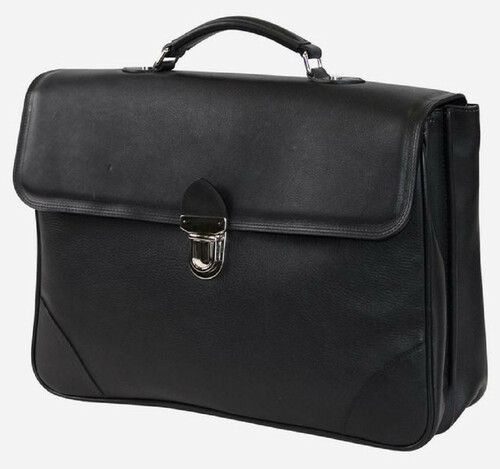 Casa Padrino Luxus Echtleder Aktentasche Schwarz / Silber 42 x 16 x H. 29 cm - Herren Laptoptasche aus hochwertigem Leder - Luxus Herren Accessoires
