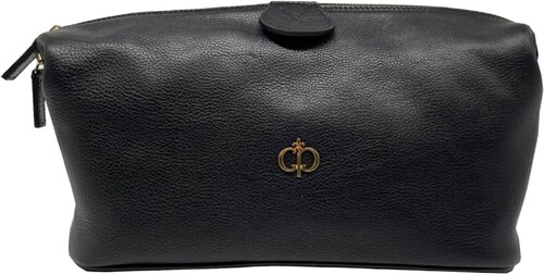 Casa Padrino Luxus Echtleder Kosmetiktasche Schwarz / Gold 28 cm - Made in Italy