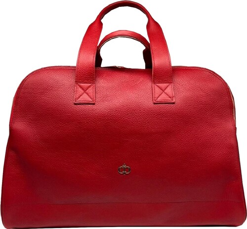 Casa Padrino Luxus Echtleder Reisetasche Rot / Gold 50 cm - Made in Italy