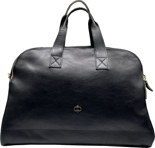 Casa Padrino Luxus Echtleder Reisetasche Schwarz / Gold 50 cm - Made in Italy