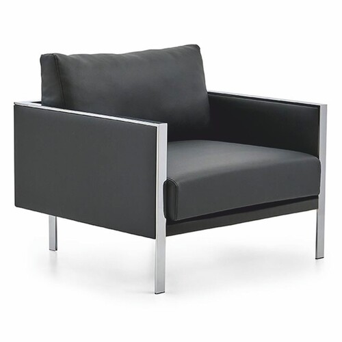 Casa Padrino Luxus Leder Sessel Grau / Silber - Echtleder Hotel & B�ro M�bel