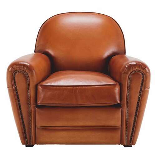 Casa Padrino Luxus Echtleder Sessel Hellbraun / Schwarz 90 cm - Echtleder M�bel