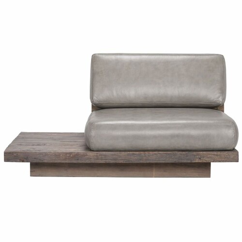 Casa Padrino Luxus Echtleder Sessel Rechte Seite Grau / Braun - Modularer Wohnzimmer Sessel