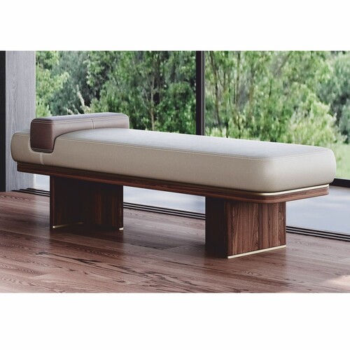 Casa Padrino Luxus Leder Sitzbank Grau / Braun / Messing 150 cm - Echtleder M�bel