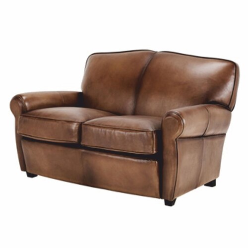 Casa Padrino Luxus Echtleder Sofa Dunkelbraun / Schwarz 140 cm - Leder M�bel