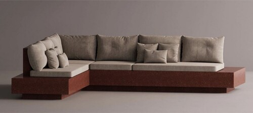 Casa Padrino Luxus Ecksofa Creme / Braun 325 x 265 cm - Modulares Wetterfestes Beton Sofa