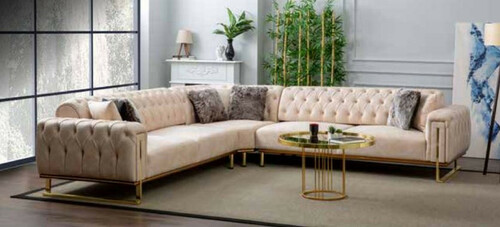 Casa Padrino Luxus Ecksofa Creme / Braun / Gold 290 x 290 x H. 85 cm - Wohnzimmer Sofa mit Schlaffunktion - Wohnzimmer M�bel - Luxus M�bel - M�bel Luxus - Wohnzimmer Einrichtung - Luxus Einrichtung