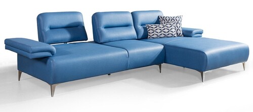 Casa Padrino Luxus Kunstleder Ecksofa Blau / Silber 285 x 182 cm - Wohnzimmer M�bel