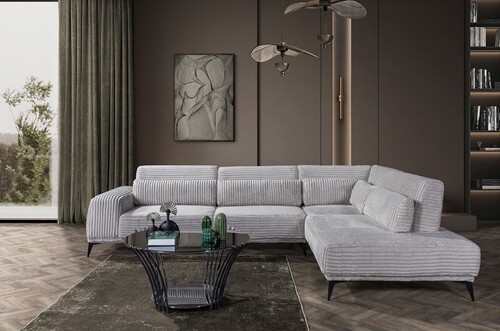 Casa Padrino Luxus Ecksofa mit verstellbaren R�ckenlehnen Grau / Schwarz 330 x 240 cm