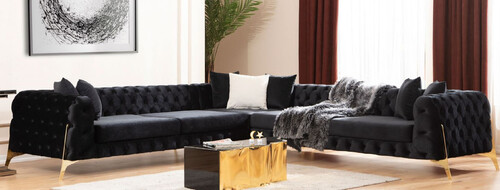 Casa Padrino Luxus Chesterfield Ecksofa Schwarz / Gold 310 x 270 x H. 70 cm - Chesterfield Wohnzimmer Sofa - Wohnzimmer M�bel - Luxus Chesterfield M�bel - Luxus Wohnzimmer Einrichtung
