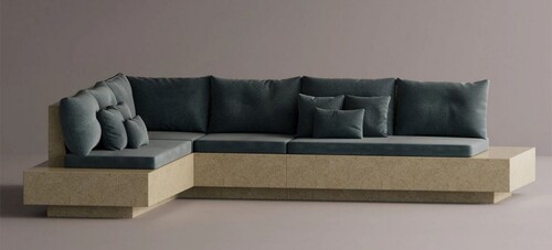 Casa Padrino Luxus Ecksofa Dunkelblau / Creme 325 x 265 cm - Modulares Wetterfestes Beton Sofa