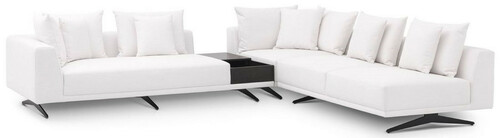 Casa Padrino Luxus Ecksofa Wei� / Bronzefarben 340 x 292 x H. 64 cm - Edles Wohnzimmer Sofa mit Kissen - Luxus M�bel - Luxus Qualit�t