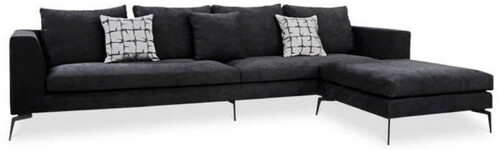 Casa Padrino Luxus Samt Ecksofa Schwarz 320 x 180 x H. 45 cm - Modernes Wohnzimmer Sofa mit verstellbarem Hocker - Wohnzimmer M�bel