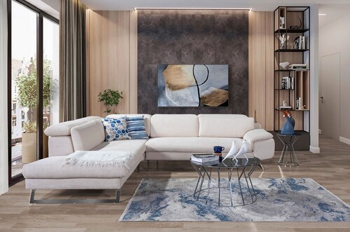 Casa Padrino Luxus Ecksofa mit verstellbaren R�ckenlehnen Creme / Silber 305 x 260 cm