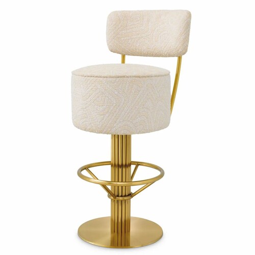 Casa Padrino Luxus Edelstahl Barstuhl Creme / Messing H. 104 cm - Luxus Bar M�bel
