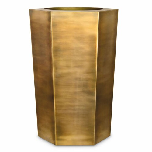 Casa Padrino Luxus Edelstahl Blumentopf Vintage Messing H. 100,5 cm - Sechseckiger Pflanzentopf