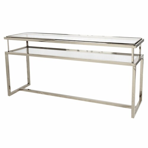 Casa Padrino Luxus Edelstahl Konsole mit Glasplatten Silber 160 cm - Luxus Interior