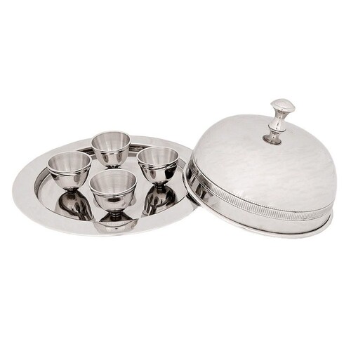Casa Padrino Luxus Eierbecher Set Silber  21 x H. 12 cm - Fr�hst�cks Set mit Haube f�r 4 Eier